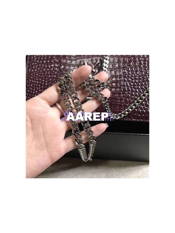 Replica YSL Monogram Saint Laurent Chain Wallet In Wine Red Crocodile Embossed Shiny Leather 442015 11