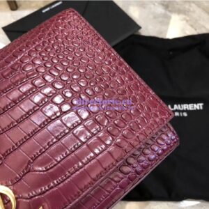 Replica YSL Classic Medium Kate Monogram Saint Laurent Tassel Satchel In Dark Red Crocodile Embossed Shiny Leather 354119 in gold hardware 2