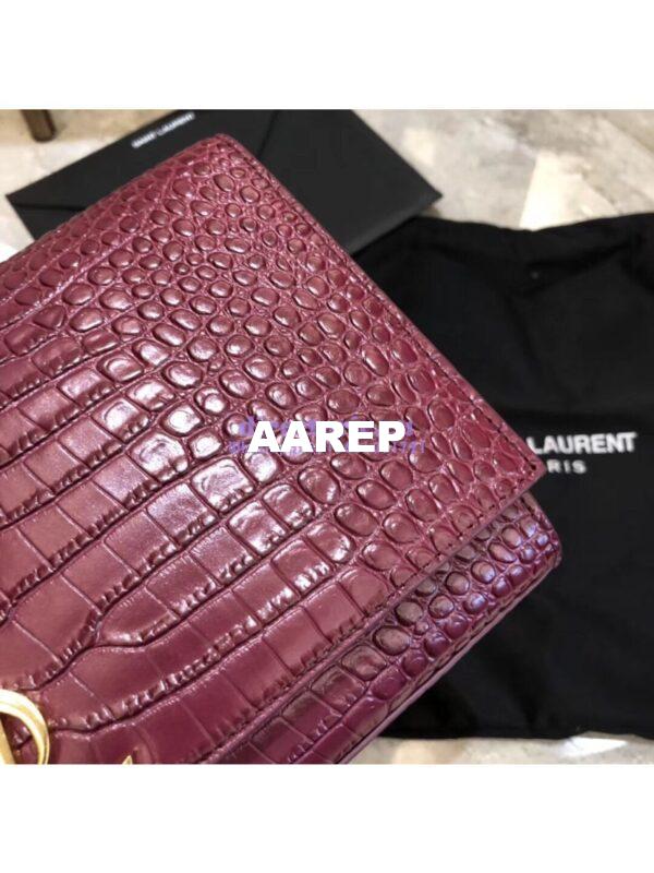Replica YSL Classic Medium Kate Monogram Saint Laurent Tassel Satchel In Dark Red Crocodile Embossed Shiny Leather 354119 in gold hardware 4