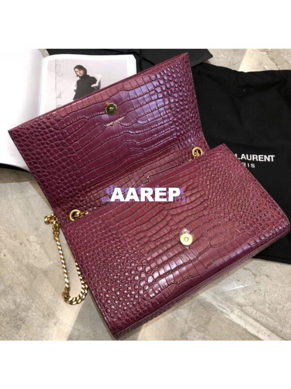 Replica YSL Classic Medium Kate Monogram Saint Laurent Tassel Satchel In Dark Red Crocodile Embossed Shiny Leather 354119 in gold hardware 9