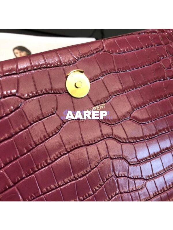 Replica YSL Classic Medium Kate Monogram Saint Laurent Tassel Satchel In Dark Red Crocodile Embossed Shiny Leather 354119 in gold hardware 10