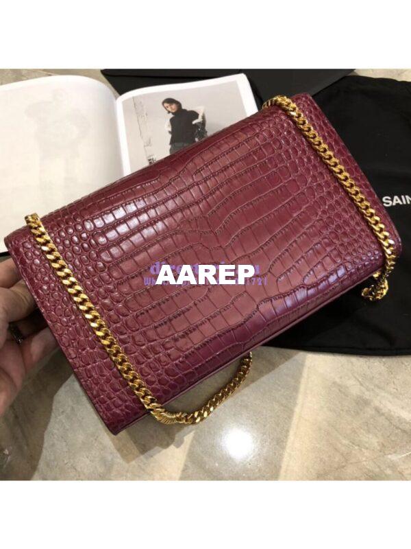 Replica YSL Classic Medium Kate Monogram Saint Laurent Tassel Satchel In Dark Red Crocodile Embossed Shiny Leather 354119 in gold hardware 11