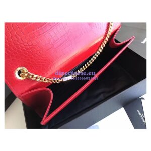 Replica YSL Classic Medium Kate Monogram Saint Laurent Tassel Satchel In Red Crocodile Embossed Shiny Leather 354119 in gold hardware