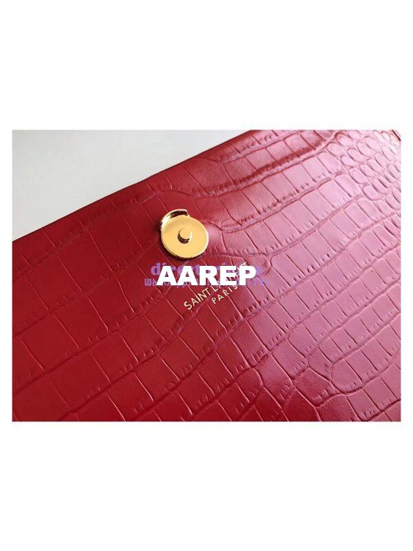 Replica YSL Classic Medium Kate Monogram Saint Laurent Tassel Satchel In Red Crocodile Embossed Shiny Leather 354119 in gold hardware 10