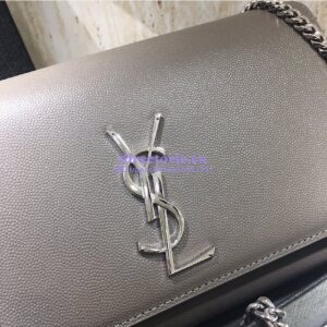 Replica YSL Saint Laurent Classic Medium Kate Satchel Silver Hardware In Grained De Poudre Textured Leather Grey 2