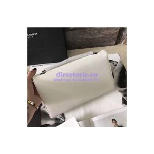 Replica YSL Saint Laurent Classic Medium Kate Satchel Silver Hardware In Grained De Poudre Textured Leather White 2