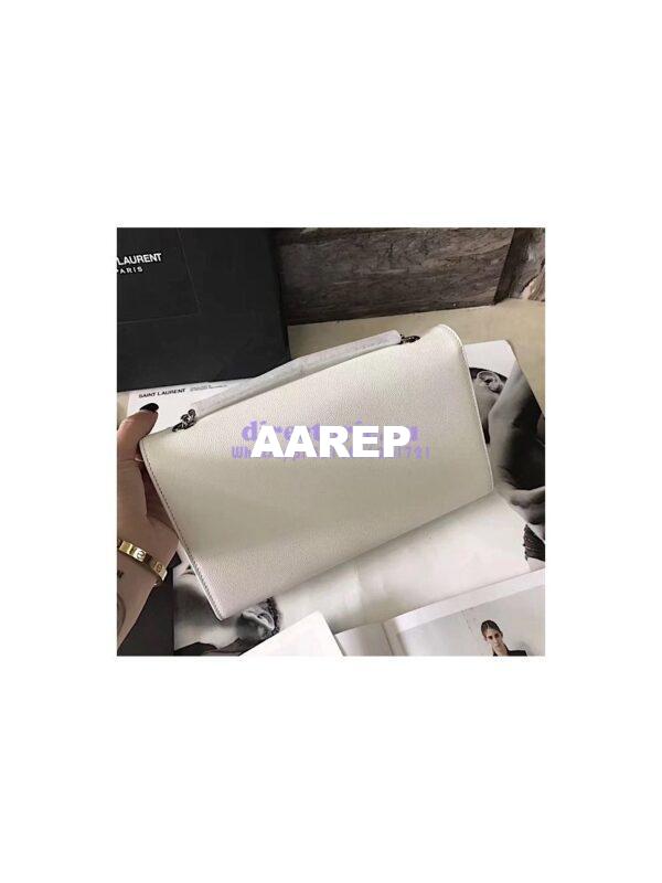 Replica YSL Saint Laurent Classic Medium Kate Satchel Silver Hardware In Grained De Poudre Textured Leather White 4