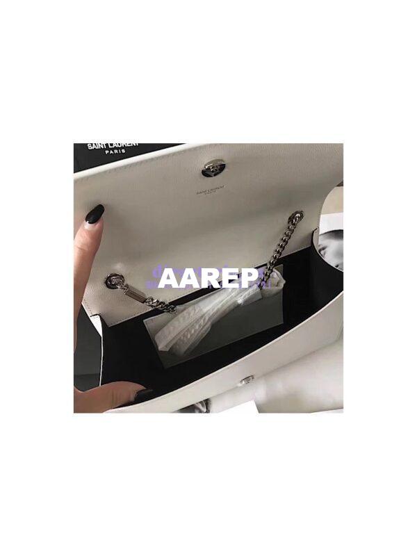Replica YSL Saint Laurent Classic Medium Kate Satchel Silver Hardware In Grained De Poudre Textured Leather White 10
