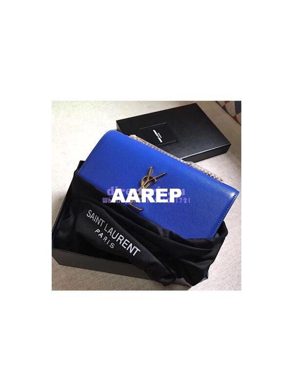 Replica YSL Saint Laurent Classic Medium Kate Satchel In Grained De Poudre Textured Leather Blue 9