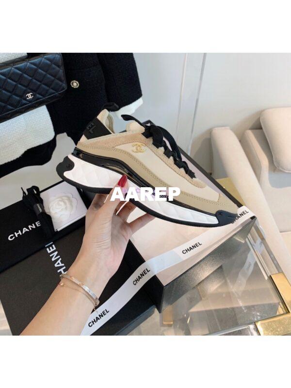 Replica Chanel Velvet Calfskin & Mixed Fibers Sneakers G35617 Beige 6
