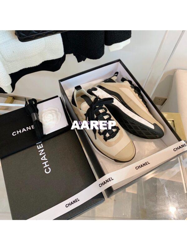 Replica Chanel Velvet Calfskin & Mixed Fibers Sneakers G35617 Beige 7