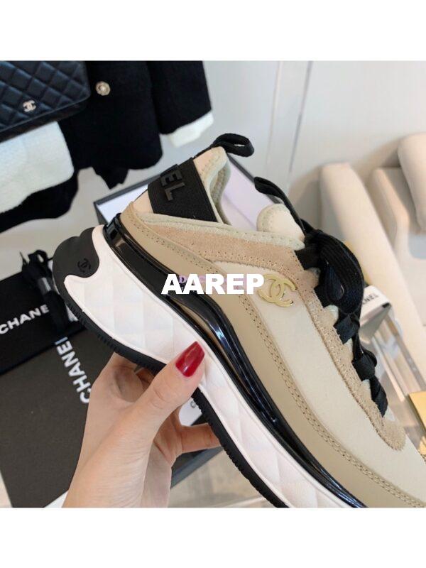 Replica Chanel Velvet Calfskin & Mixed Fibers Sneakers G35617 Beige 9
