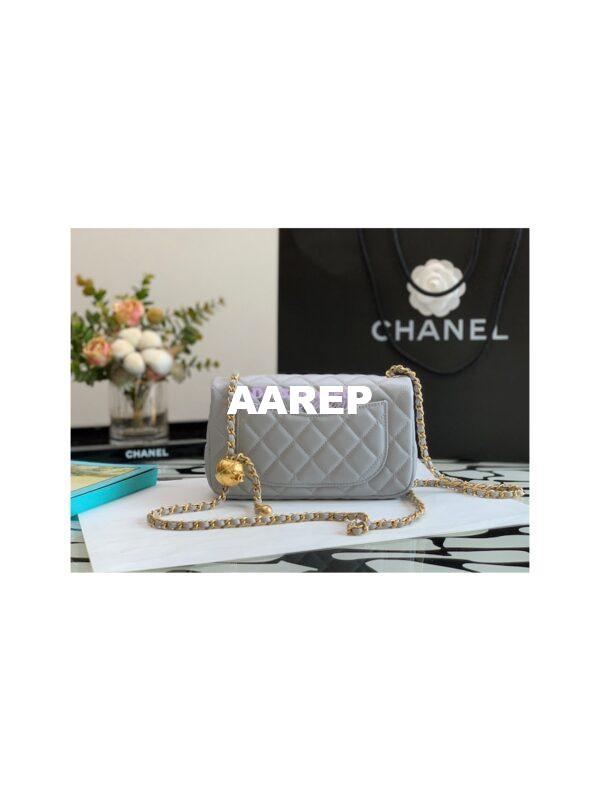Replica Chanel Lambskin Charm Strap Flap Bag AS1787 Grey 7