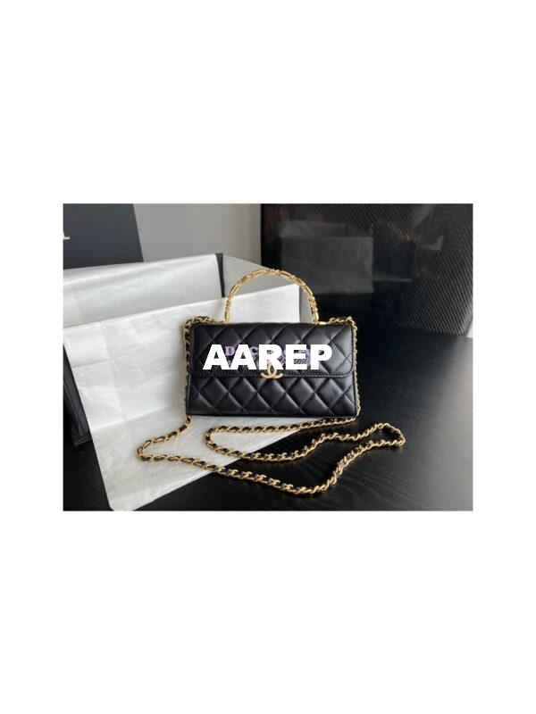 Replica Chanel Flap Phone Holder With Chain in Lambskin with Enamel Handle AP2946 Black 3