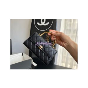 Replica Chanel Flap Phone Holder With Chain in Lambskin with Enamel Handle AP2946 Black 2