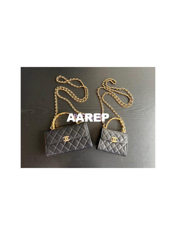 Replica Chanel Flap Phone Holder With Chain in Lambskin with Enamel Handle AP2946 Black 5