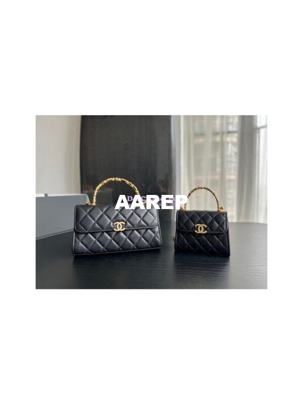 Replica Chanel Flap Phone Holder With Chain in Lambskin with Enamel Handle AP2946 Black 6