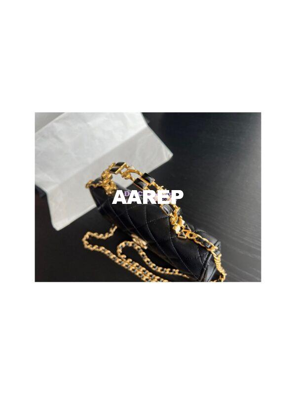 Replica Chanel Flap Phone Holder With Chain in Lambskin with Enamel Handle AP2946 Black 8