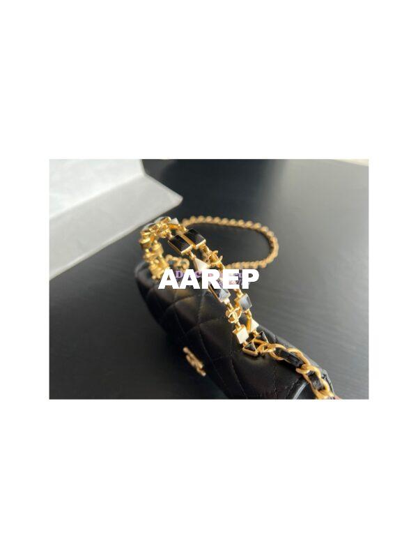 Replica Chanel Flap Phone Holder With Chain in Lambskin with Enamel Handle AP2946 Black 9
