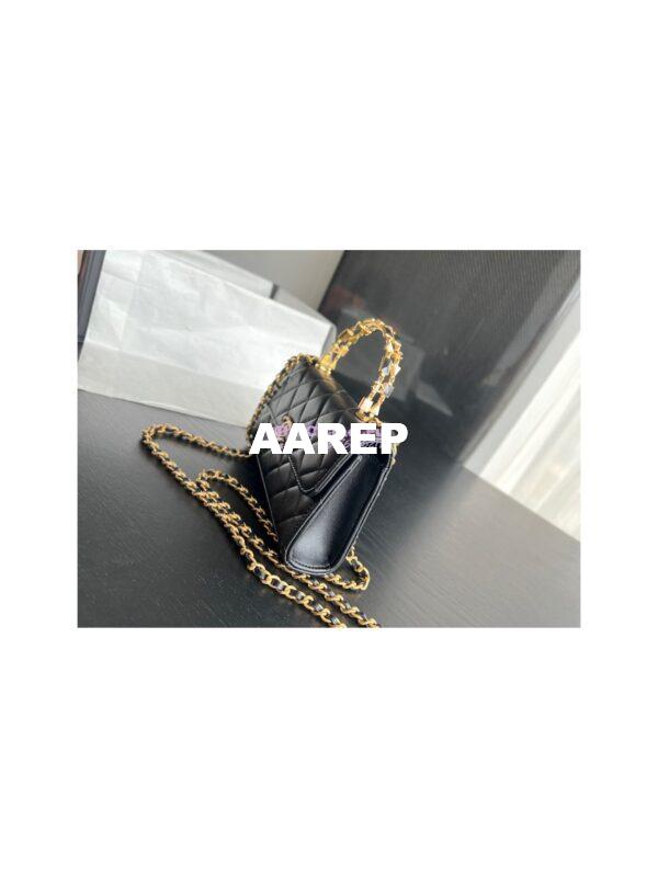 Replica Chanel Flap Phone Holder With Chain in Lambskin with Enamel Handle AP2946 Black 10