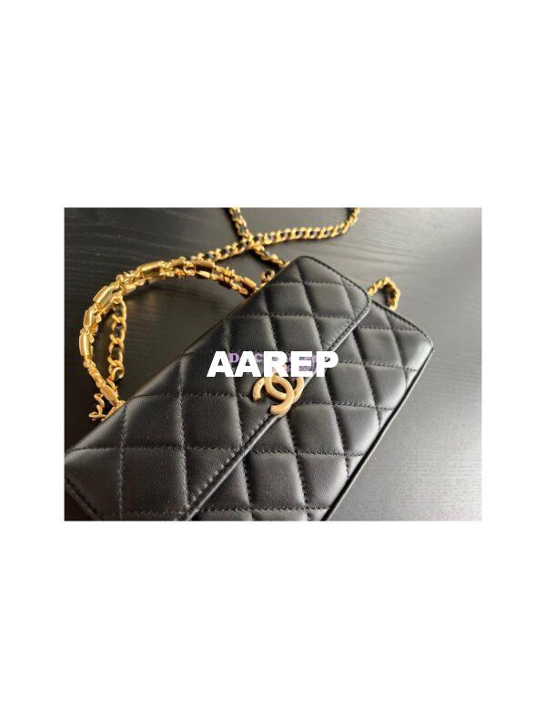Replica Chanel Flap Phone Holder With Chain in Lambskin with Enamel Handle AP2946 Black 11