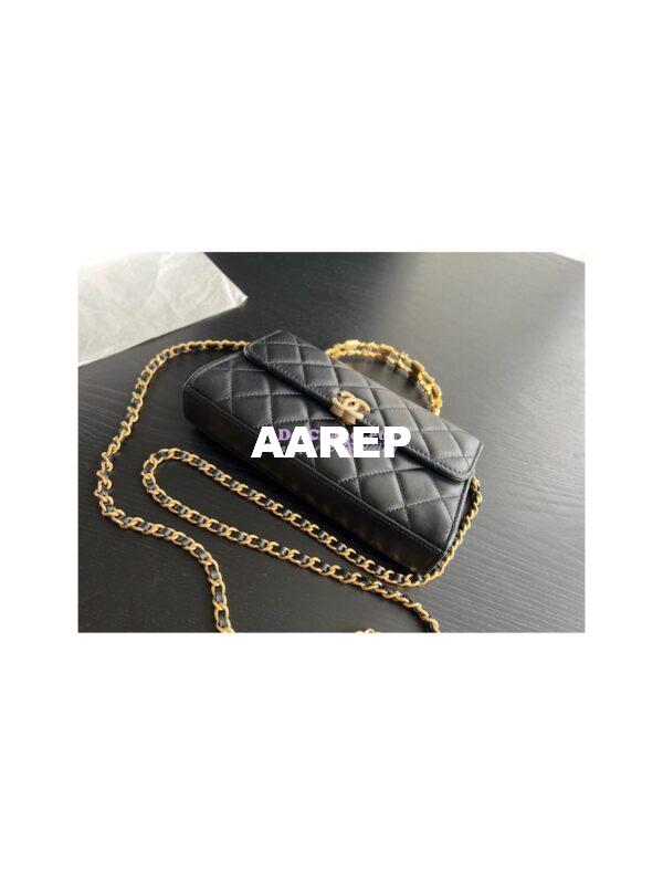 Replica Chanel Flap Phone Holder With Chain in Lambskin with Enamel Handle AP2946 Black 12