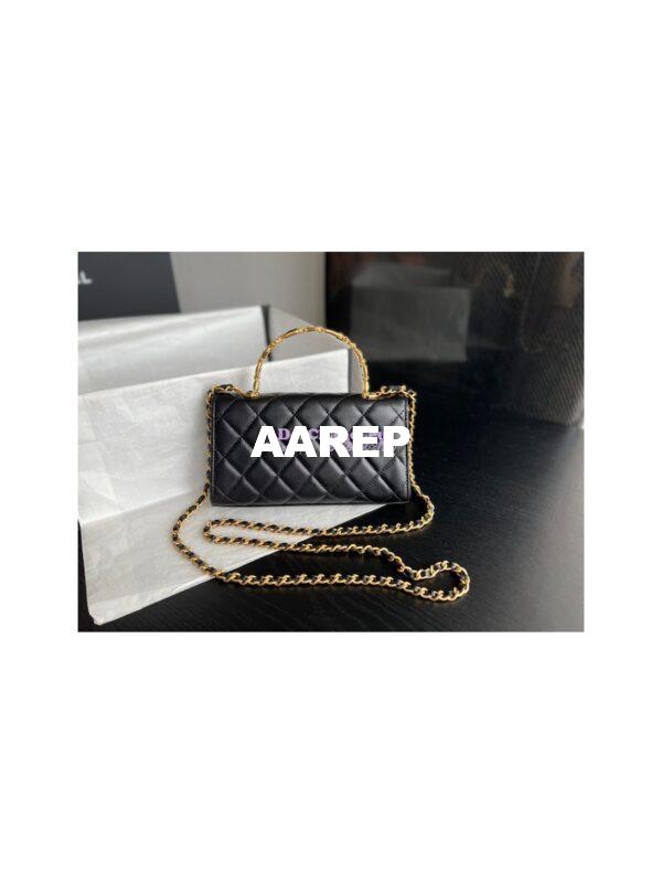 Replica Chanel Flap Phone Holder With Chain in Lambskin with Enamel Handle AP2946 Black 13
