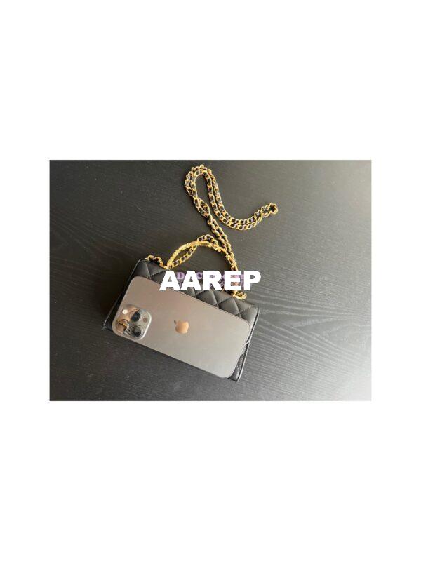 Replica Chanel Flap Phone Holder With Chain in Lambskin with Enamel Handle AP2946 Black 17