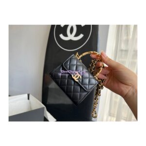 Replica Chanel Clutch With Chain in Lambskin with Enamel Handle AP2944 Black