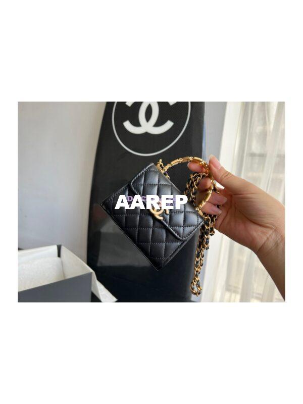 Replica Chanel Clutch With Chain in Lambskin with Enamel Handle AP2944 Black 3