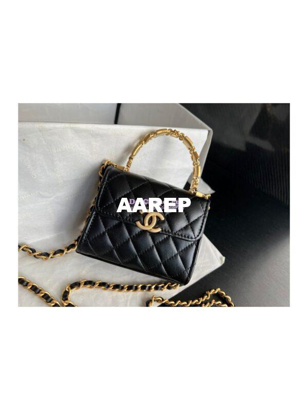 Replica Chanel Clutch With Chain in Lambskin with Enamel Handle AP2944 Black 5
