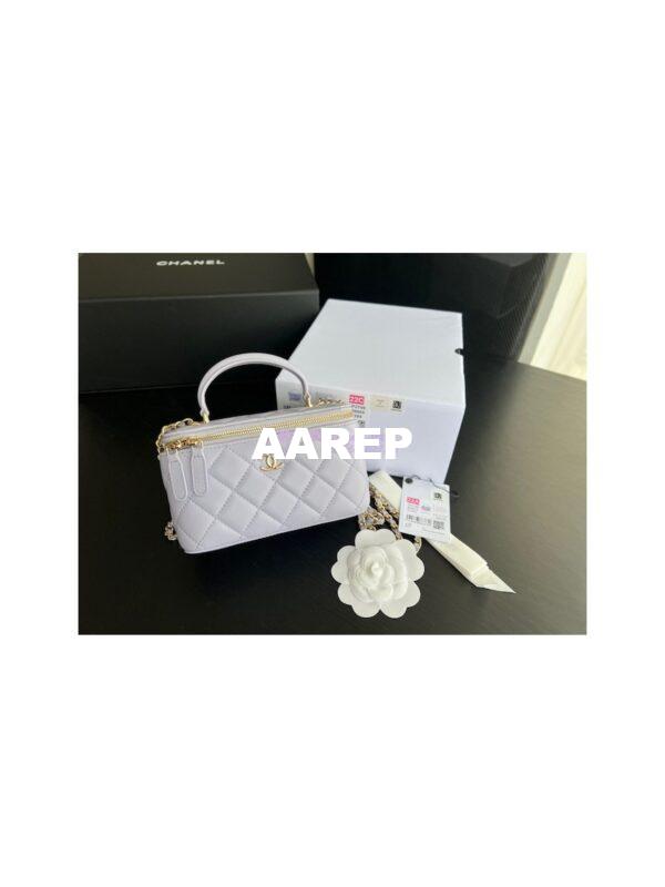 Replica Chanel New 22A Lambskin Vanity With Chain and Top Handle AP2199 Light Purple 2