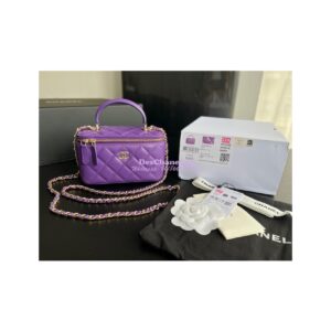 Replica Chanel New 22A Lambskin Vanity With Chain and Top Handle AP2199 Purple