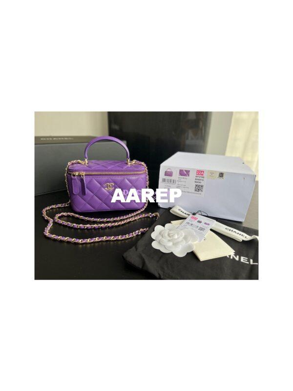 Replica Chanel New 22A Lambskin Vanity With Chain and Top Handle AP2199 Purple 3