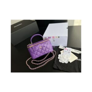 Replica Chanel New 22A Lambskin Vanity With Chain and Top Handle AP2199 Purple 2