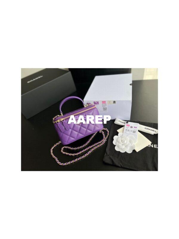 Replica Chanel New 22A Lambskin Vanity With Chain and Top Handle AP2199 Purple 4