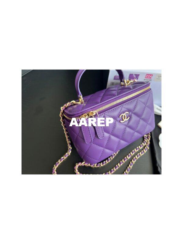 Replica Chanel New 22A Lambskin Vanity With Chain and Top Handle AP2199 Purple 5
