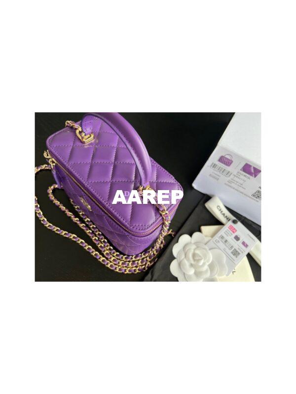 Replica Chanel New 22A Lambskin Vanity With Chain and Top Handle AP2199 Purple 7