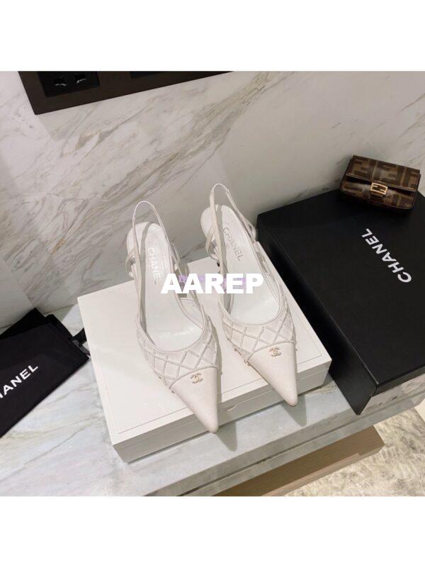 Replica Chanel Pearls & Satin Slingback 65mm G35260 White 3