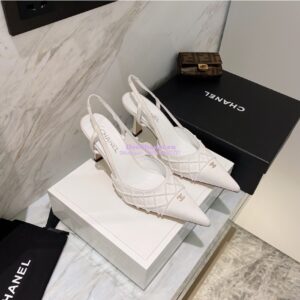 Replica Chanel Pearls & Satin Slingback 65mm G35260 White 2