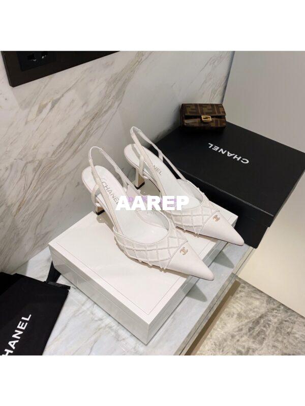 Replica Chanel Pearls & Satin Slingback 65mm G35260 White 4