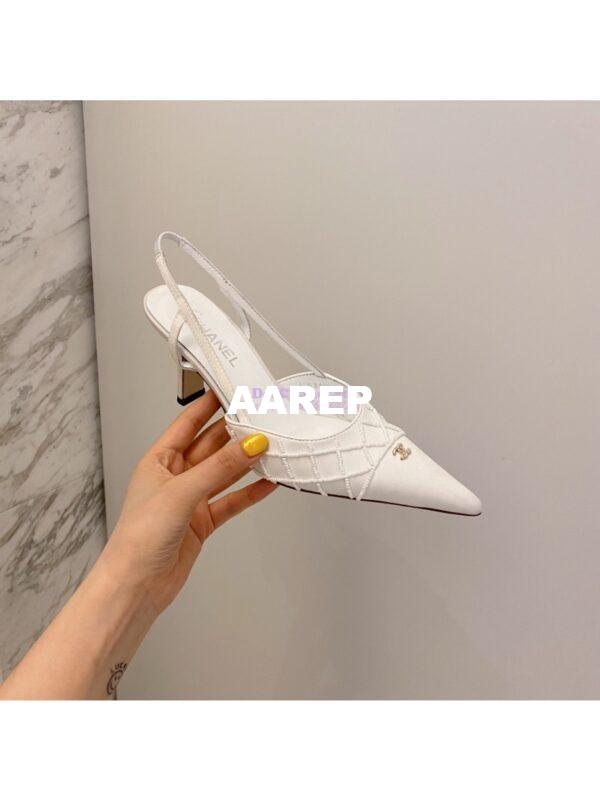 Replica Chanel Pearls & Satin Slingback 65mm G35260 White 6