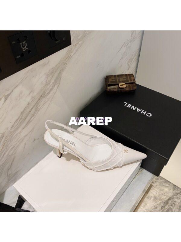 Replica Chanel Pearls & Satin Slingback 65mm G35260 White 7