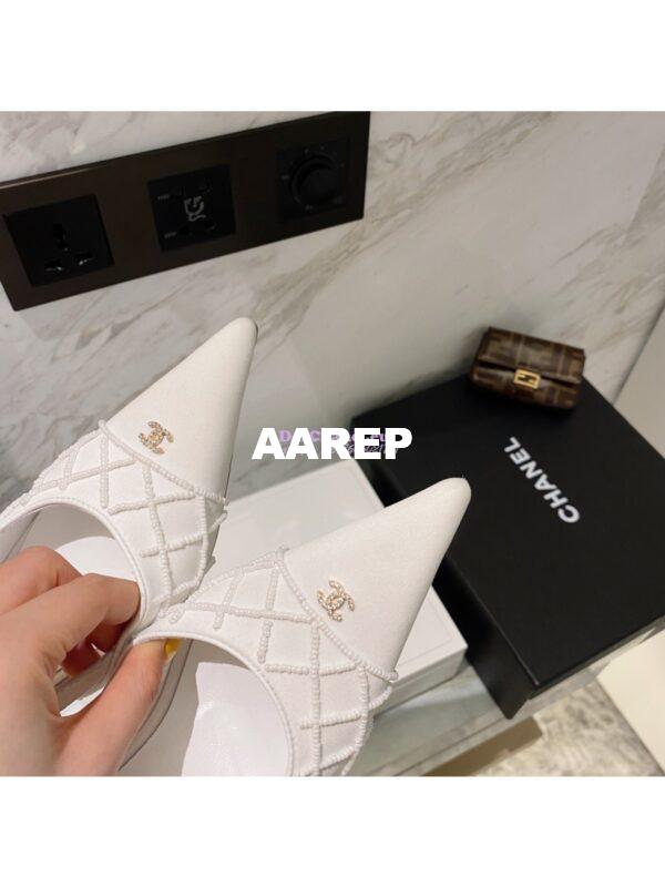 Replica Chanel Pearls & Satin Slingback 65mm G35260 White 8