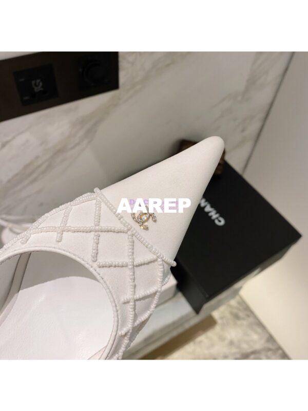Replica Chanel Pearls & Satin Slingback 65mm G35260 White 9