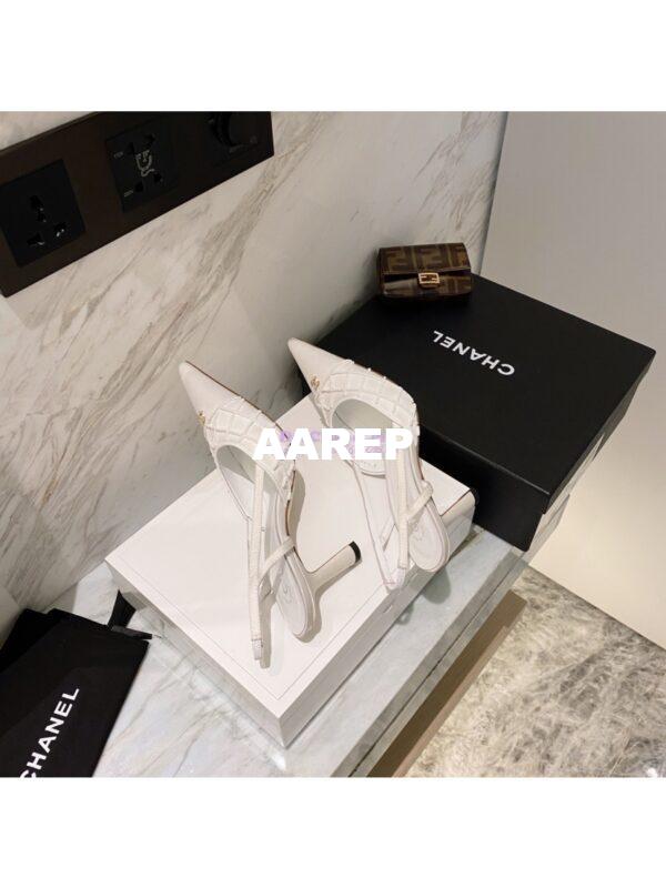 Replica Chanel Pearls & Satin Slingback 65mm G35260 White 10