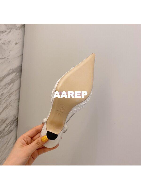 Replica Chanel Pearls & Satin Slingback 65mm G35260 White 11