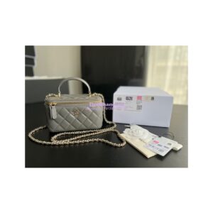 Replica Chanel New 22A Lambskin Vanity With Chain and Top Handle AP2199 Grey