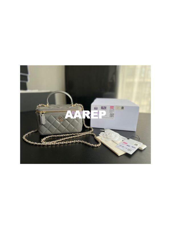 Replica Chanel New 22A Lambskin Vanity With Chain and Top Handle AP2199 Grey 3