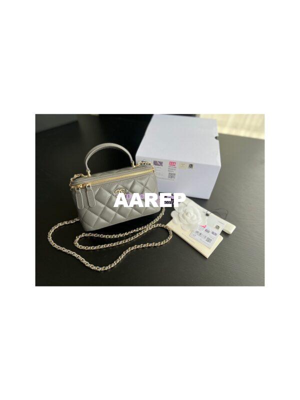 Replica Chanel New 22A Lambskin Vanity With Chain and Top Handle AP2199 Grey 5